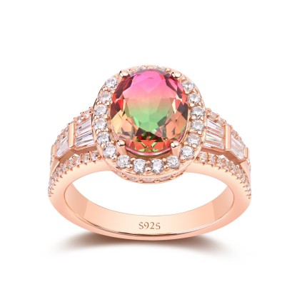 Sotiya Oval Cut Watermelon Rose Gold Halo Engagement Ring Sterling Silver-Sotiya