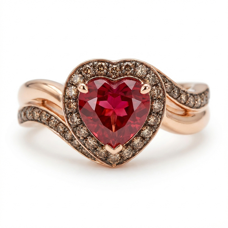 Sotiya Wavy Band Embraces Halo Heart Cut Coffee Engagement Ring Sterling Silver-Sotiya