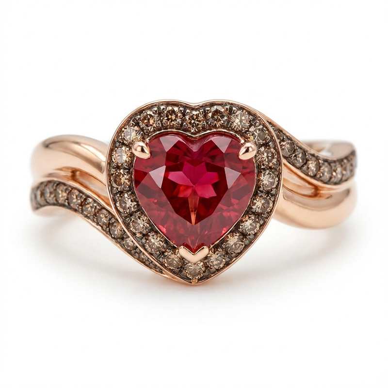 Sotiya Wavy Band Embraces Halo Heart Cut Coffee Engagement Ring Sterling Silver-Sotiya