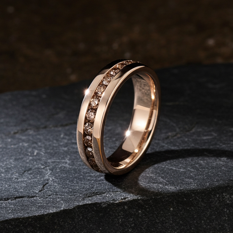 Sotiya Fancy Round Cut Coffee Men's Wedding Ring Eternity Band 14k Rose Gold Sterling Silver-Sotiya