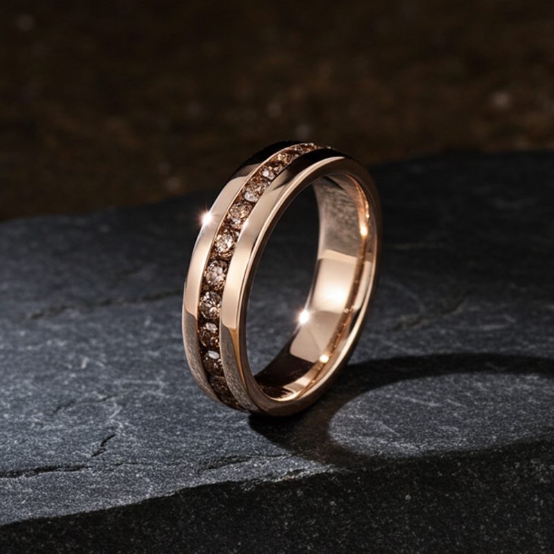 Sotiya Fancy Round Cut Coffee Men's Wedding Ring Eternity Band 14k Rose Gold Sterling Silver-Sotiya