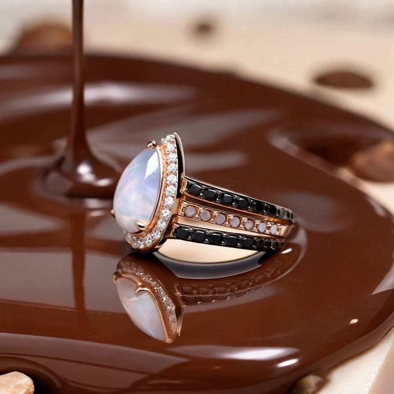 Sotiya Halo Pear Cut Opal Coffee Engagement Ring Sterling Silver-Sotiya