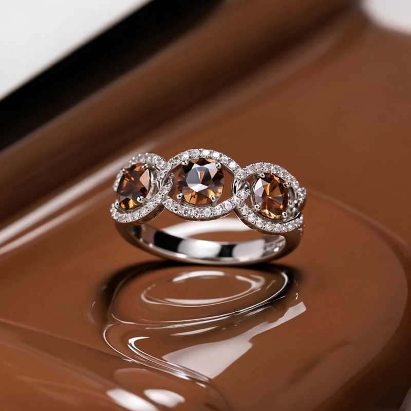 Sotiya Chain Link Round Cut Coffee Women's Wedding Ring Sterling Silver-Sotiya