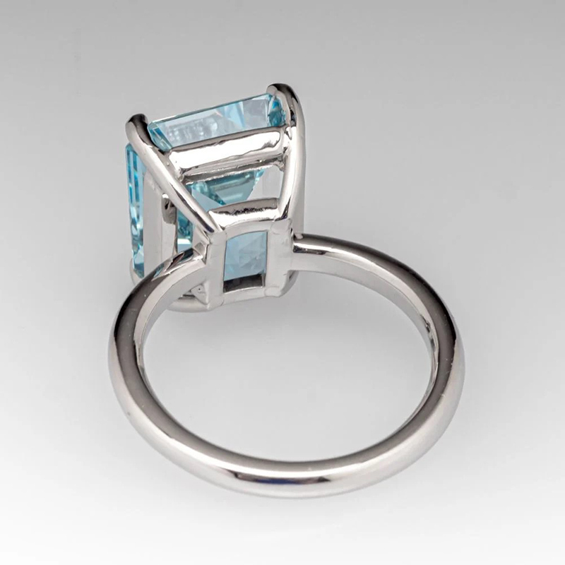 Sotiya Solitaire Emerald Cut Aquamarine Engagement Ring Sterling Silver-Sotiya