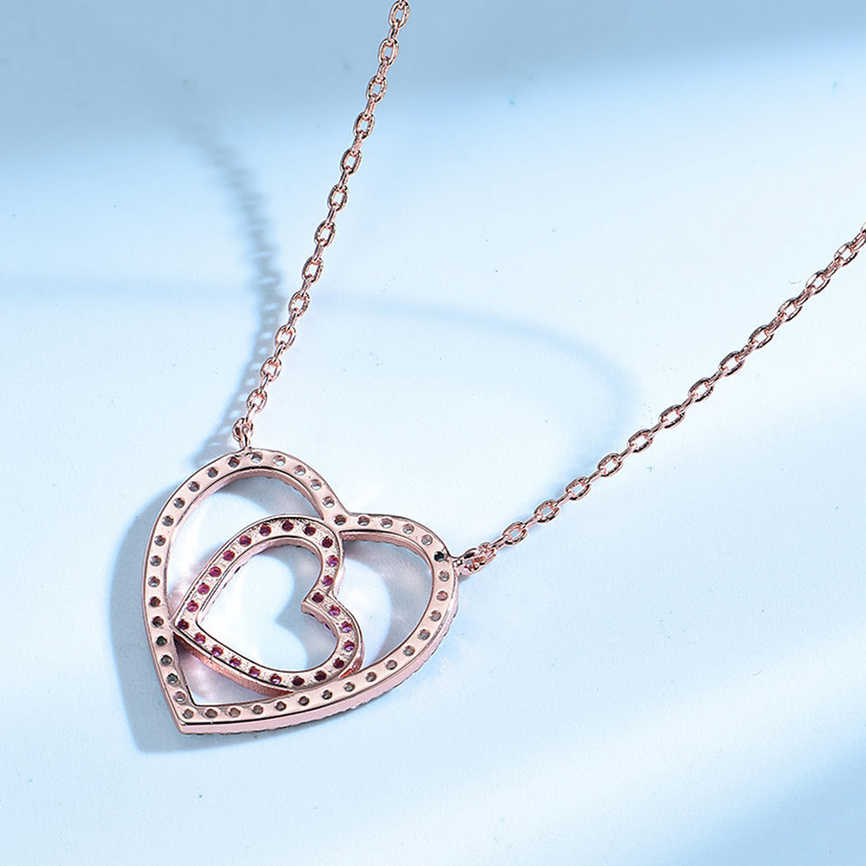Sotiya Two Hearts Hot Pink Necklace Sterling Silver-Sotiya