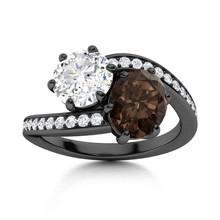 Sotiya Toi et Moi Bypass Coffee Oval and Round Cut Two Stone Engagement Ring Sterling Silver-Sotiya