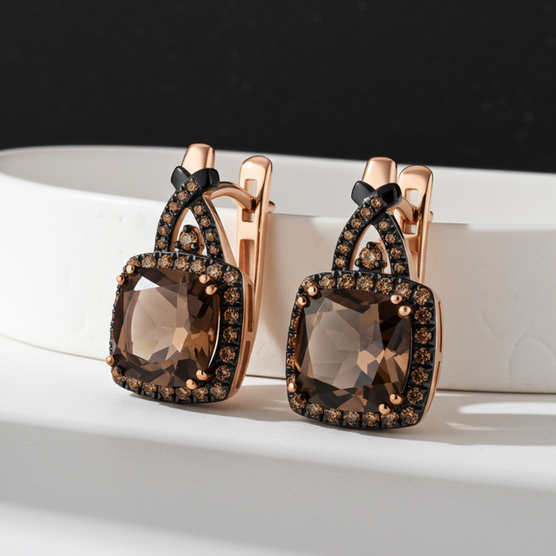 Sotiya Two Tone Halo Cushion Cut Coffee Hoop Earrings Sterling Silver