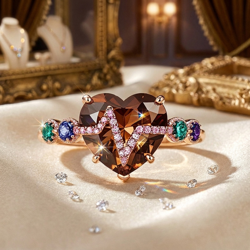 Sotiya Heart Cut Heartbeat Coffee Engagement Ring Sterling Silver-Sotiya