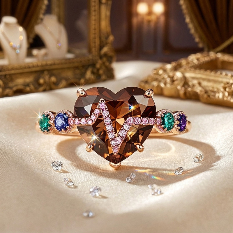 Sotiya Heart Cut Heartbeat Coffee Engagement Ring Sterling Silver-Sotiya