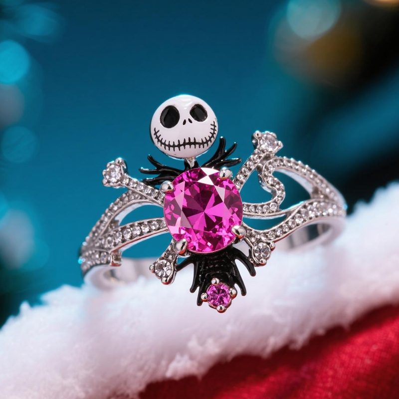 Sotiya Skull Inspired Pirate Cross Hot Pink Cocktail Ring with Bat Tie Sterling Silver-Sotiya