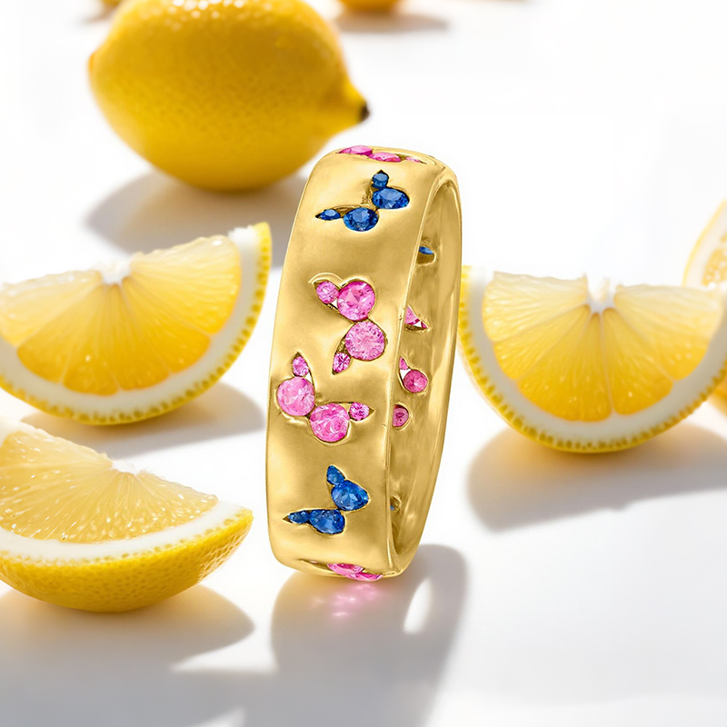 Sotiya Hot Pink and Blue Sapphire Butterfly Cigar Women's Wedding Ring Sterling Silver-Sotiya