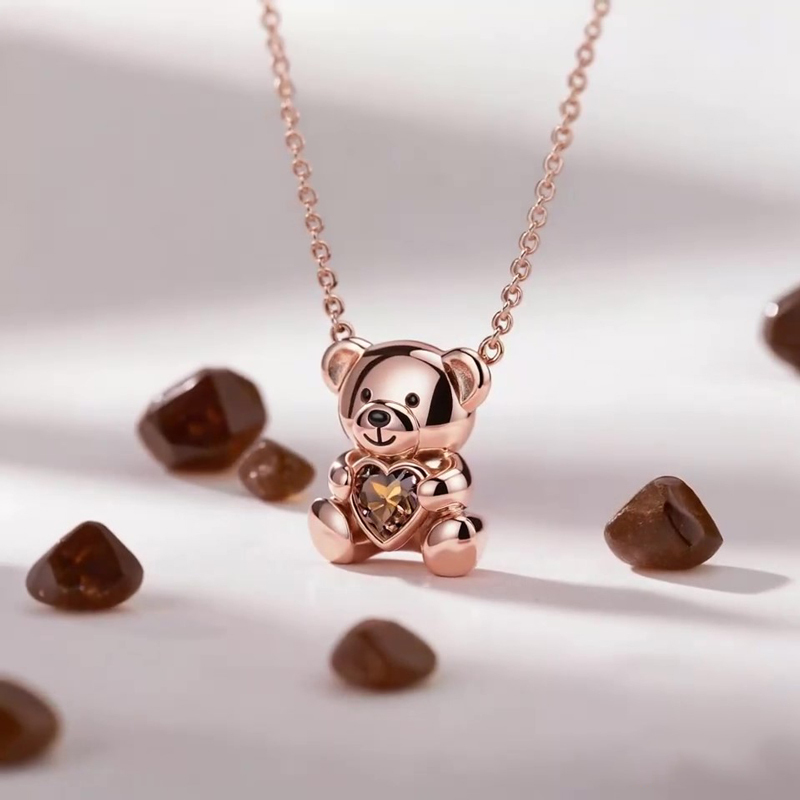 Sotiya Best Buds Embrace Love Teddy Bear Heart Cut Necklace Sterling Silver-Sotiya