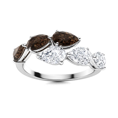 Sotiya Bypass Six Stones Coffee Pear Cut Cocktail Ring Sterling Silver-Sotiya