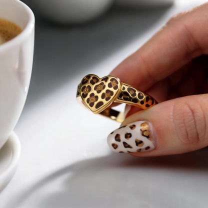 Sotiya Heart Leopard Print Enamel Ring Sterling Silver-Sotiya