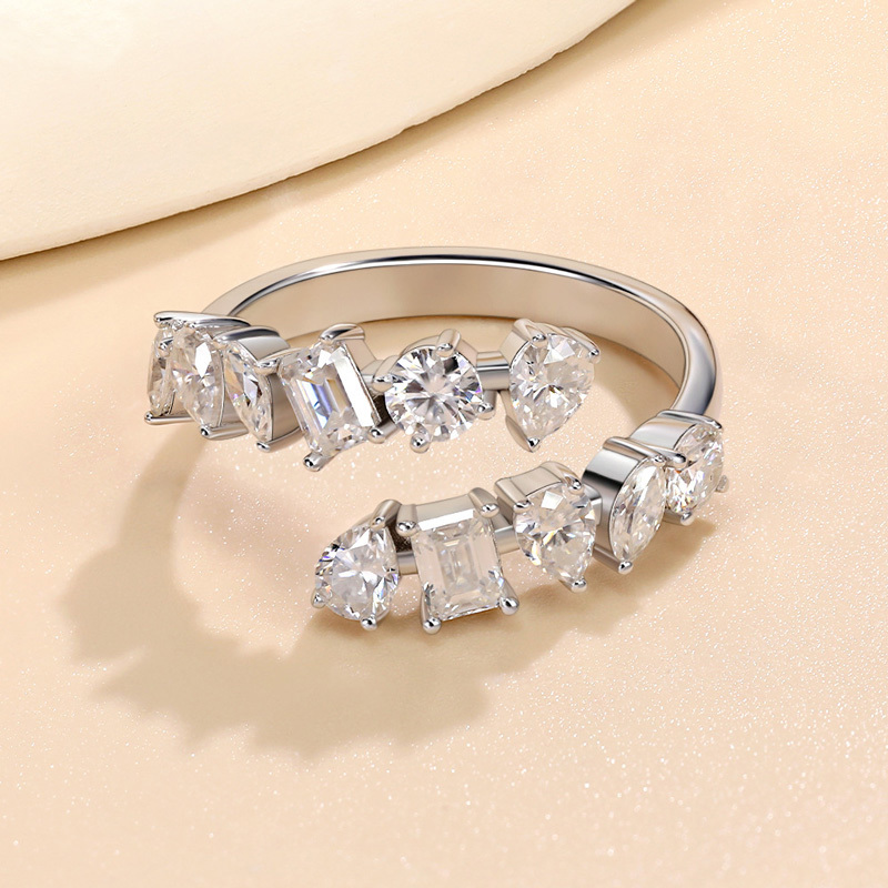 Sotiya Bypass Multi Shape Moissanite Cocktail Ring Sterling Silver-Sotiya