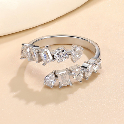 Sotiya Bypass Multi Shape Moissanite Cocktail Ring Sterling Silver-Sotiya