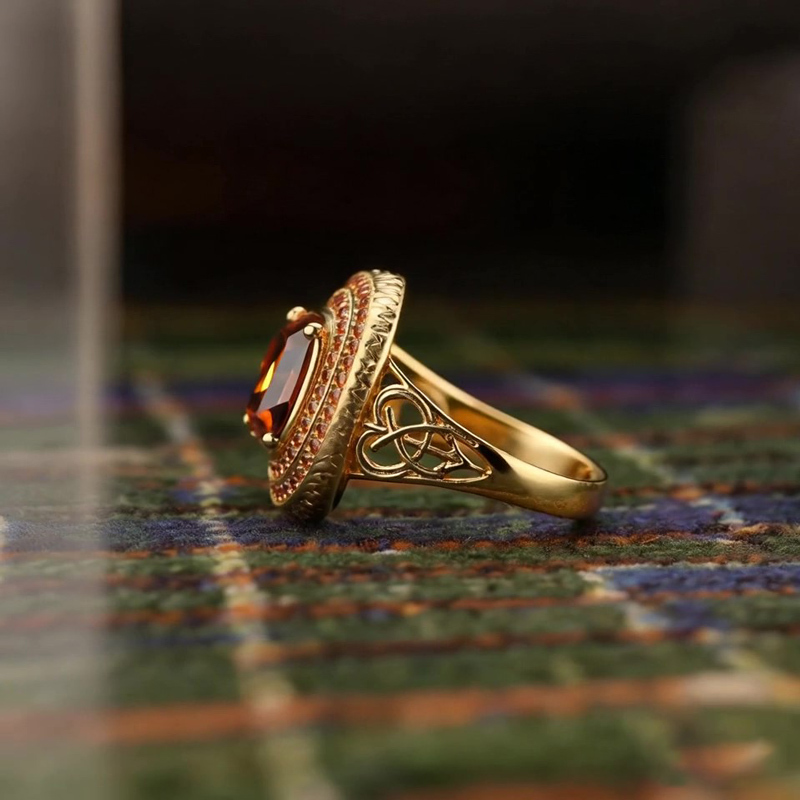 Sotiya Best Buds Princess Inspired Celtic Triple Spiral Knot Design Double Halo Coffee Cushion Cut Engagement Ring Sterling Silver-Sotiya