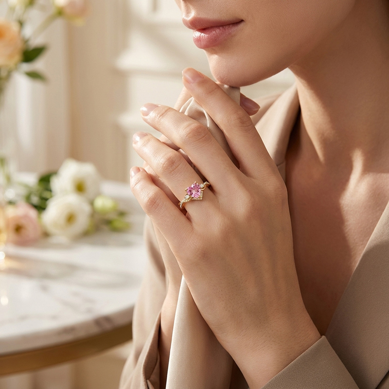 Sotiya Nature Inspired Twist Pink Heart Fantasy Starbrite Cut Engagement Ring Sterling Silver-Sotiya