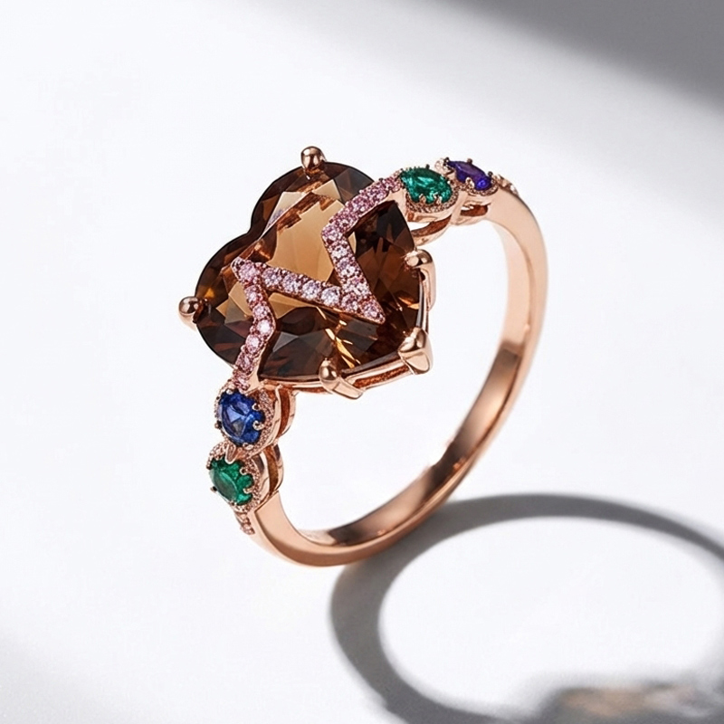 Sotiya Heart Cut Heartbeat Coffee Engagement Ring Sterling Silver-Sotiya