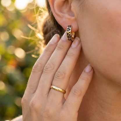 Sotiya Leopard Print Coffee Enamel Hoop Earrings Sterling Silver-Sotiya