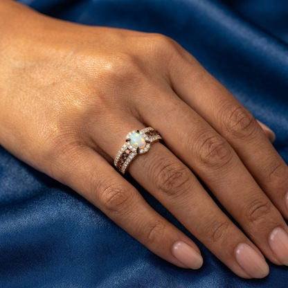 Sotiya Two Tone Halo Oval Cut Opal Coffee Engagement Ring Sterling Silver-Sotiya