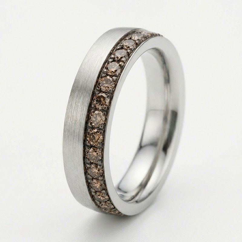 Sotiya Brushed Round Cut Coffee Couple Rings Sterling Silver-Sotiya