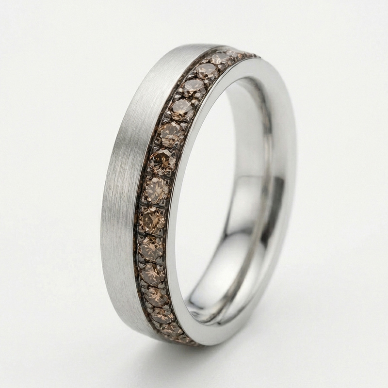 Sotiya Brushed Round Cut Coffee Couple Rings Sterling Silver-Sotiya