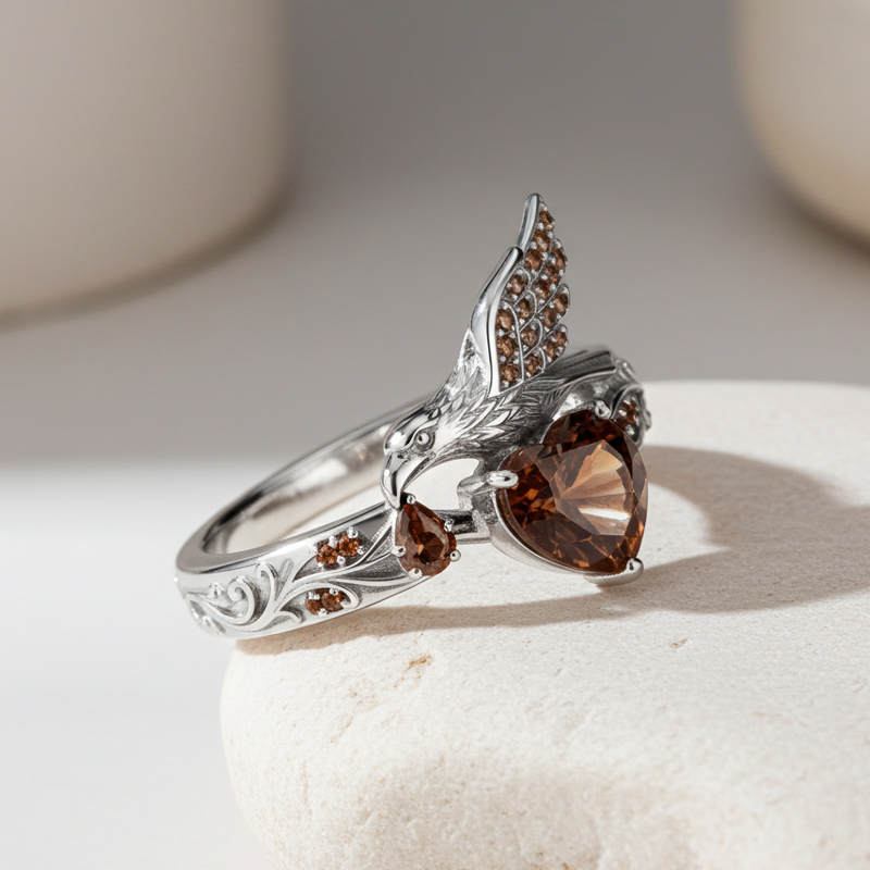 Sotiya Duskendale Eagle Castle Heart Cut Coffee Cocktail Ring Sterling Silver-Sotiya