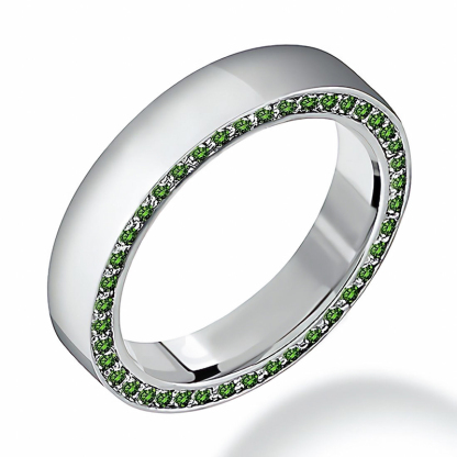Sotiya Side-Set Green Stone Eternity Band Men's Wedding Ring Sterling Silver-Sotiya