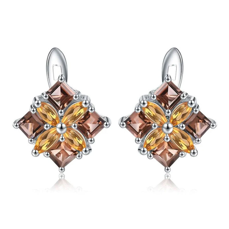 Sotiya Coffee Natural Smoky Quartz Vintage Earrings Sterling Silver-Sotiya