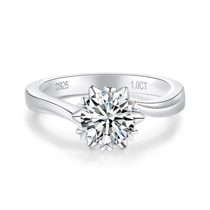 Sotiya Twist Snowflake Round Cut Moissanite Engagement Ring Sterling Silver-Sotiya