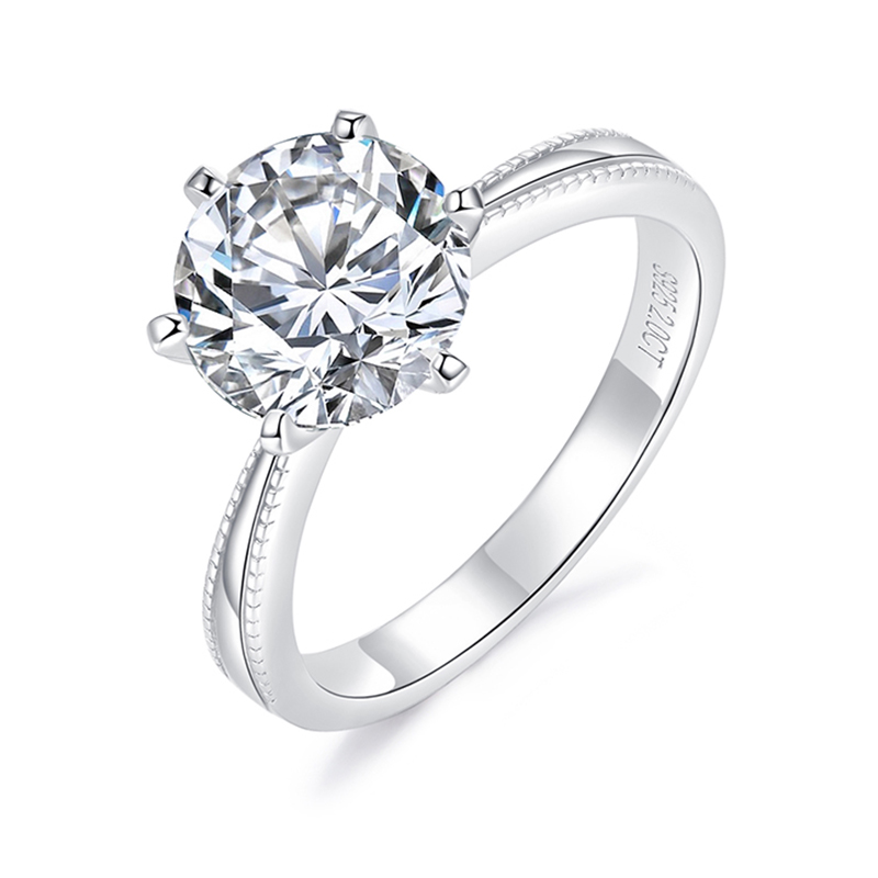 Sotiya Milgrain 6 Prong Round Cut Solitaire Moissanite Engagement Ring Sterling Silver-Sotiya