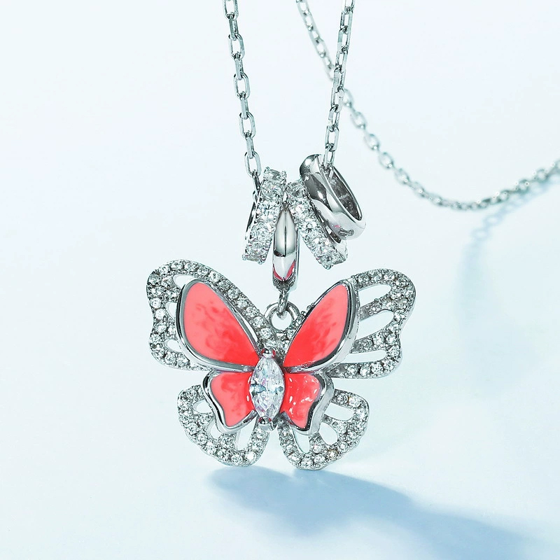 Sotiya Blue Enamel Double Layer Butterfly Necklace Sterling Silver-Sotiya