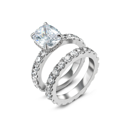 Sotiya Side Stones Fat Oblong Cut Wedding Bridal Ring Set Sterling Silver-Sotiya