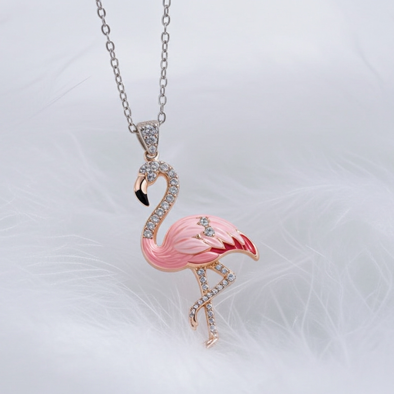 Sotiya Flamingo Pink Enamel Pendant Necklace-Sotiya