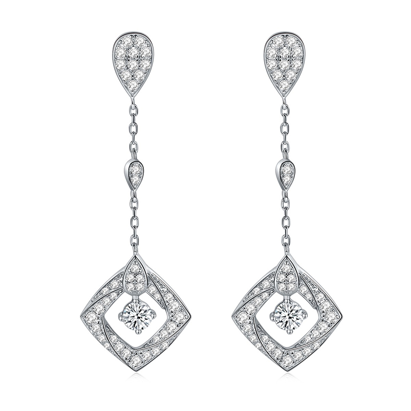 Sotiya Twist Square Design Round Cut Moissanite Drop Earrings Sterling Silver-Sotiya