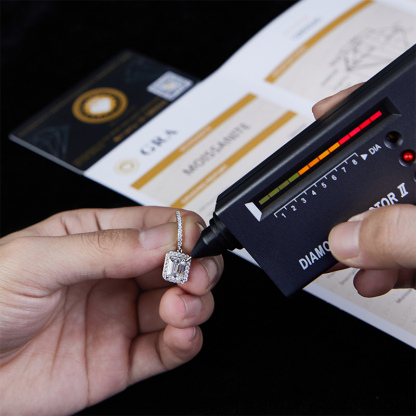 Sotiya Halo Emerald Cut Moissanite Drop Earrings Sterling Silver-Sotiya