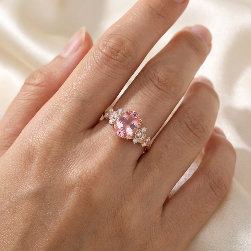 Sotiya Floral Sidestones Pink Oval Fantasy Starbrite Cut Engagement Ring Sterling Silver-Sotiya