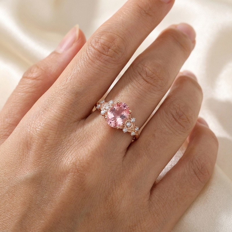 Sotiya Floral Sidestones Pink Oval Fantasy Starbrite Cut Engagement Ring Sterling Silver-Sotiya