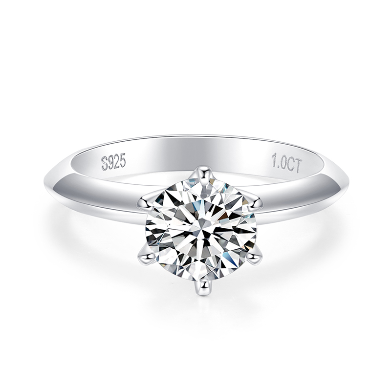 Sotiya Classic 6 Prong Round Cut Solitaire Moissanite Engagement Ring Sterling Silver