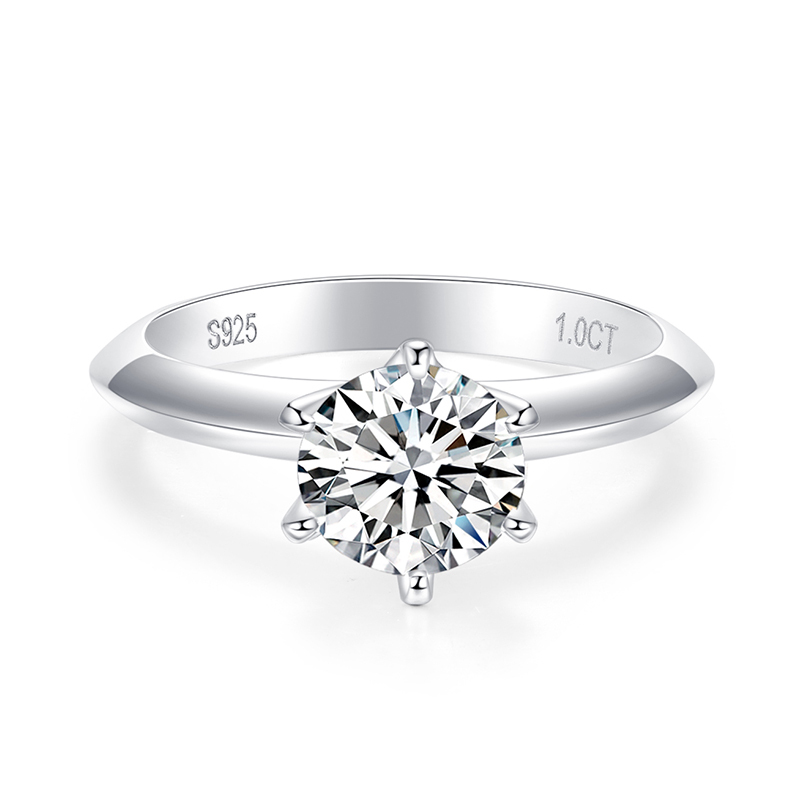 Sotiya Classic 6 Prong Round Cut Solitaire Moissanite Engagement Ring Sterling Silver