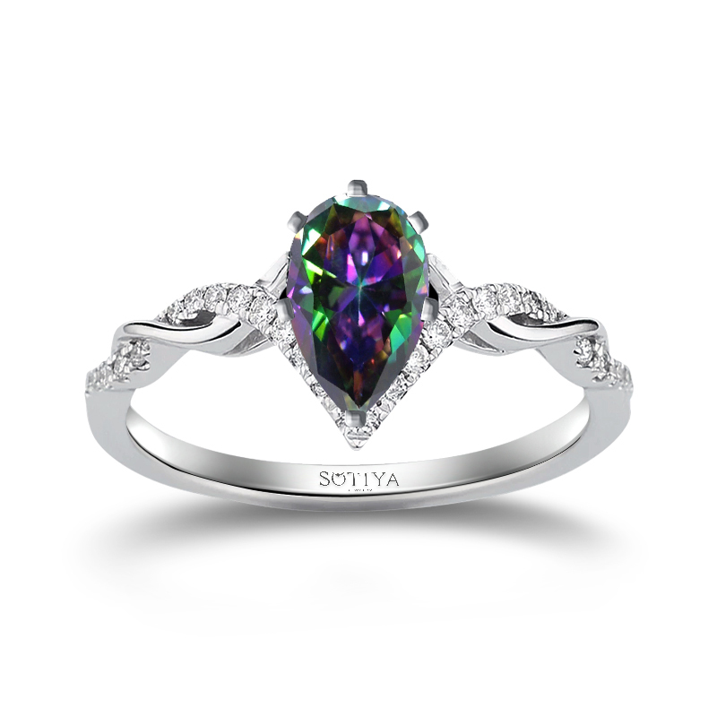 Sotiya Rainbow Mystic Quartz Pear Cut V-Shaped Engagement Ring Sterling Silver-Sotiya