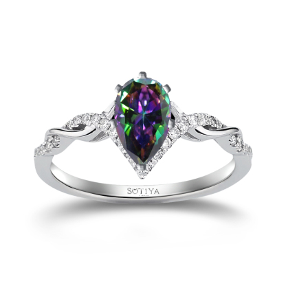 Sotiya Rainbow Mystic Quartz Pear Cut V-Shaped Engagement Ring Sterling Silver-Sotiya