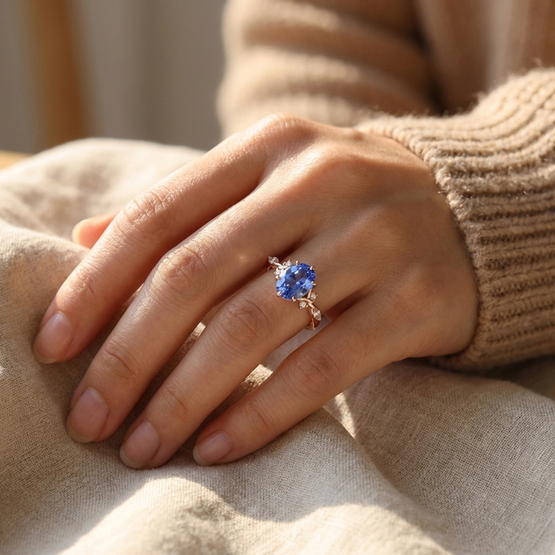 Sotiya Twisted Vine Aquamarine Blue Oval Fantasy Starbrite Cut Engagement Ring Sterling Silver-Sotiya