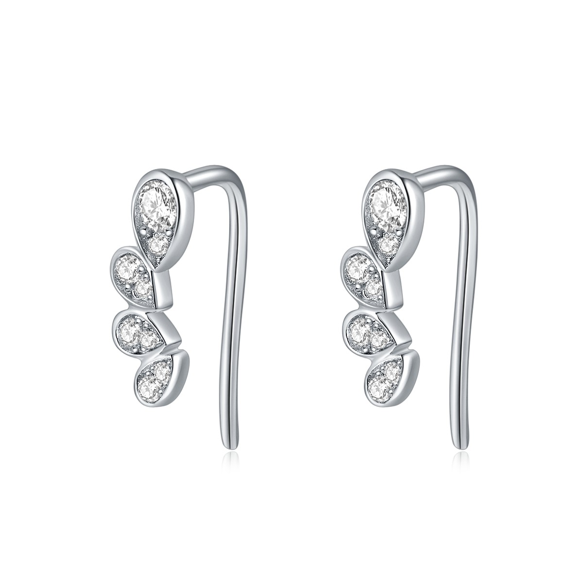Sotiya Wing Design Pear Cut Moissanite Climber Earrings Sterling Silver-Sotiya