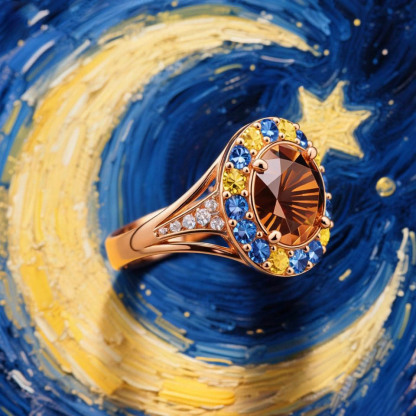 Sotiya Artist Collection Famous Painting Starry Night Halo Round Cut Chocolate Engagement Ring Sterling Silver-Sotiya