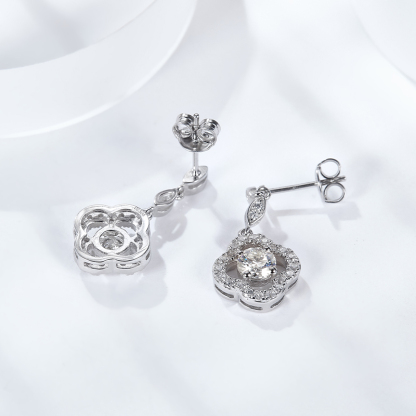 Sotiya Four Leaf Clover Round Cut Moissanite Drop Earrings Sterling Silver-Sotiya