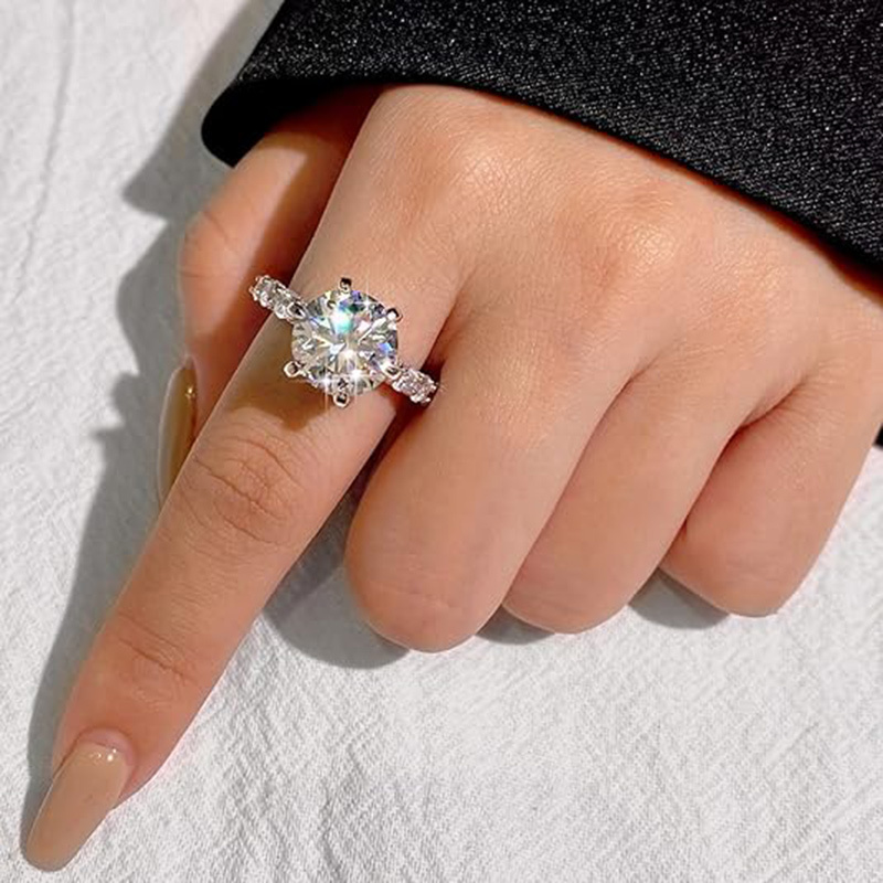 Sotiya 6 Prong Side Stones Round Cut Moissanite Engagement Ring Sterling Silver-Sotiya