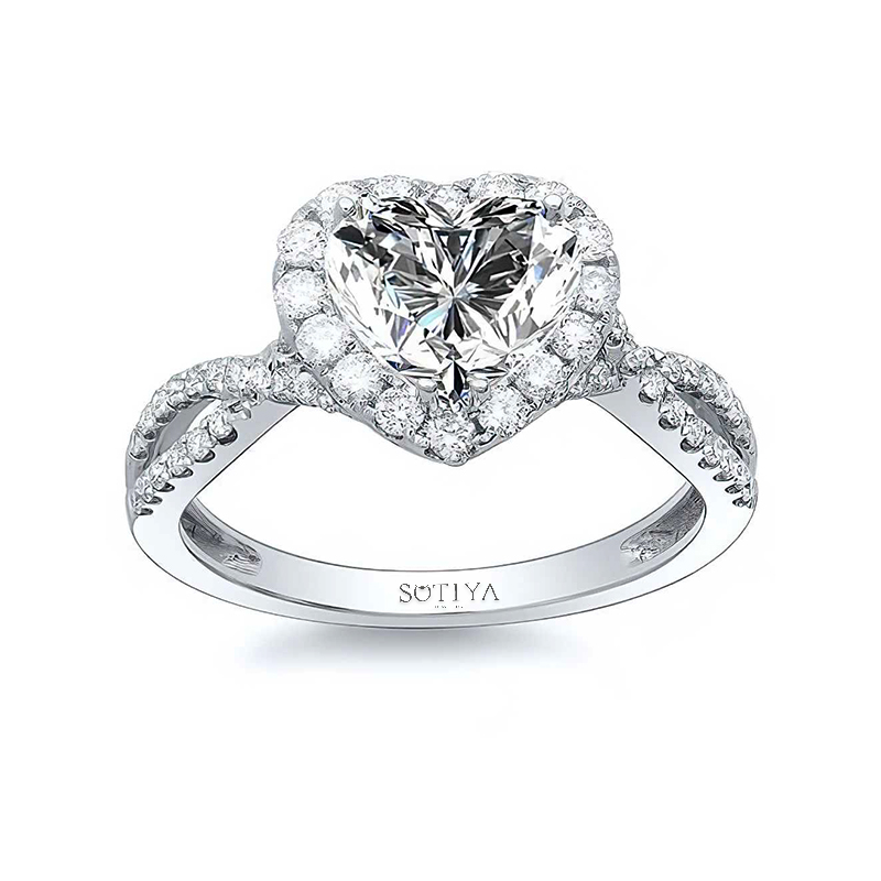 Sotiya Halo Heart Cut Twist Engagement Ring Sterling Silver