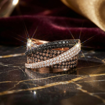 Sotiya Cross Design Round Cut Coffee Women's Wedding Ring Sterling Silver